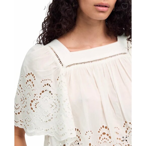 Madewell Womens Flutter-Sleeve Blouse White Sz XS Flowy Feminine Embroidered Top - Picture 4 of 15
